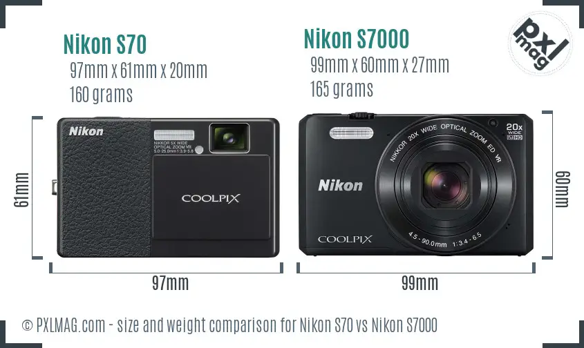 Nikon S70 vs Nikon S7000 size comparison