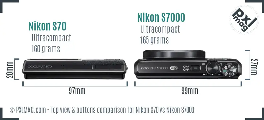 Nikon S70 vs Nikon S7000 top view buttons comparison