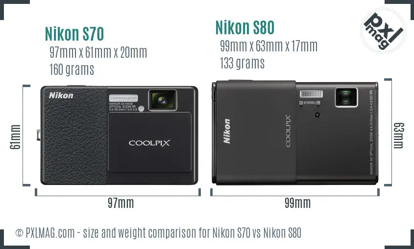 Nikon S70 vs Nikon S80 size comparison