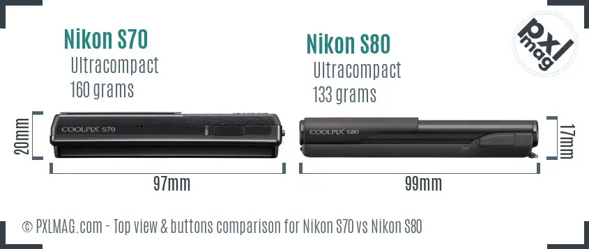 Nikon S70 vs Nikon S80 top view buttons comparison