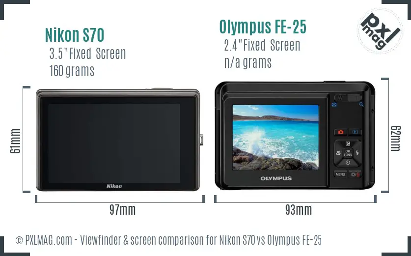 Nikon S70 vs Olympus FE-25 Screen and Viewfinder comparison