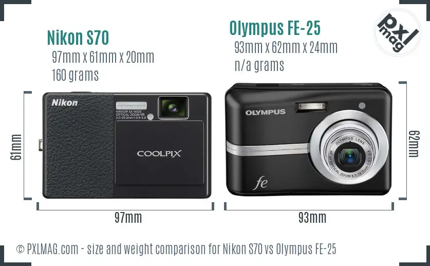 Nikon S70 vs Olympus FE-25 size comparison