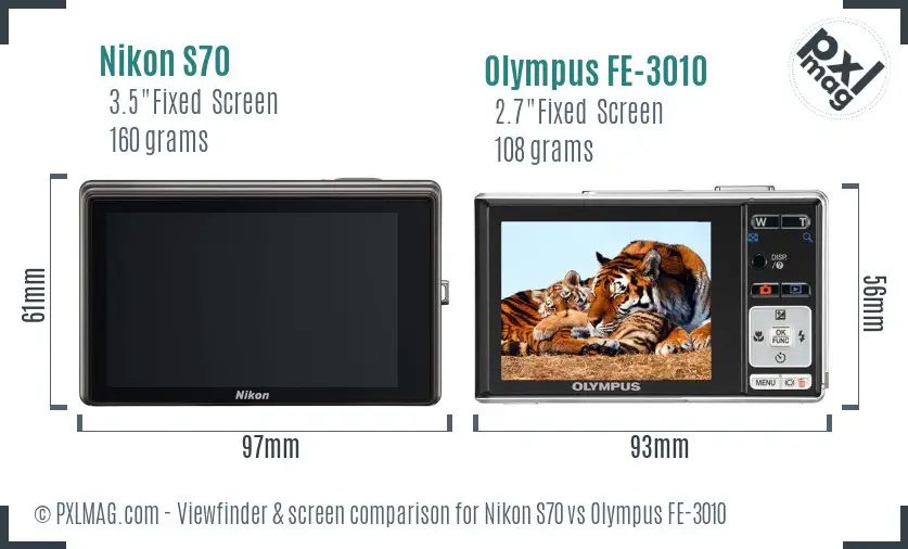 Nikon S70 vs Olympus FE-3010 Screen and Viewfinder comparison Nikon S70 vs Olympus FE-3010 Screen and Viewfinder comparison