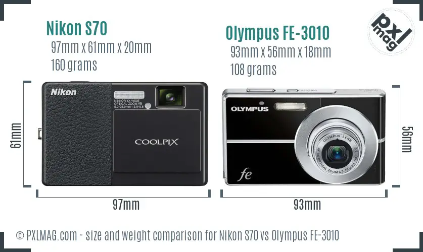 Nikon S70 vs Olympus FE-3010 size comparison Nikon S70 vs Olympus FE-3010 size comparison