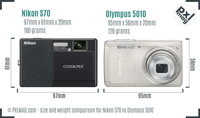 Nikon S70 vs Olympus 5010 size comparison