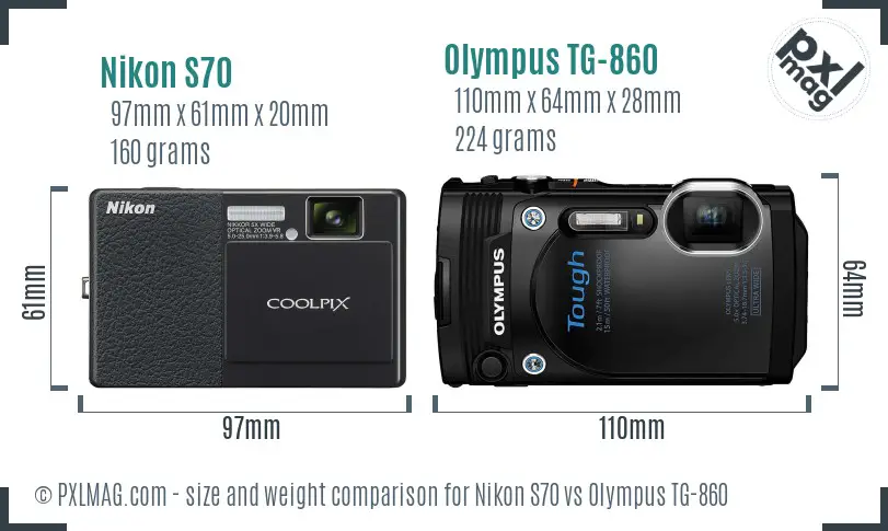 Nikon S70 vs Olympus TG-860 size comparison