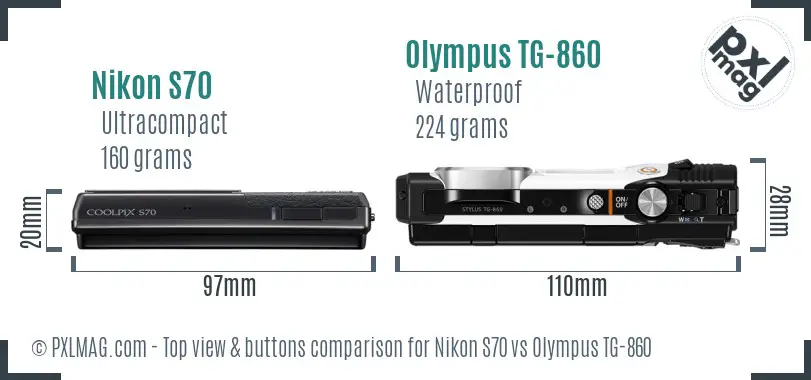 Nikon S70 vs Olympus TG-860 top view buttons comparison