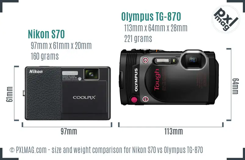 Nikon S70 vs Olympus TG-870 size comparison