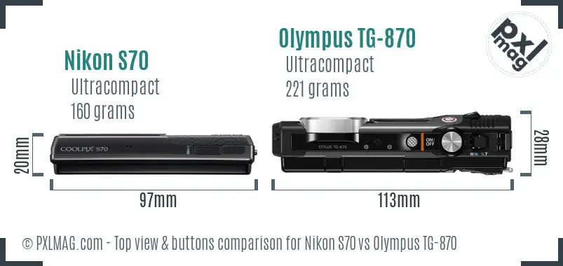 Nikon S70 vs Olympus TG-870 top view buttons comparison