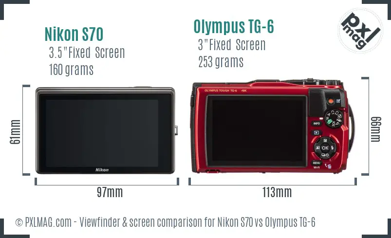 Nikon S70 vs Olympus TG-6 Screen and Viewfinder comparison