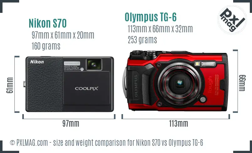 Nikon S70 vs Olympus TG-6 size comparison