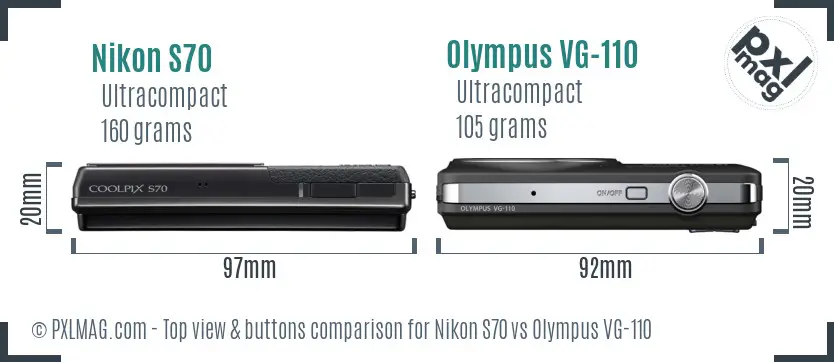 Nikon S70 vs Olympus VG-110 top view buttons comparison