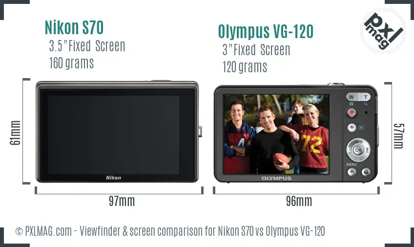 Nikon S70 vs Olympus VG-120 Screen and Viewfinder comparison