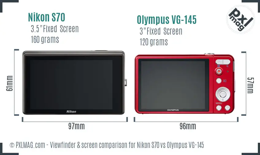 Nikon S70 vs Olympus VG-145 Screen and Viewfinder comparison