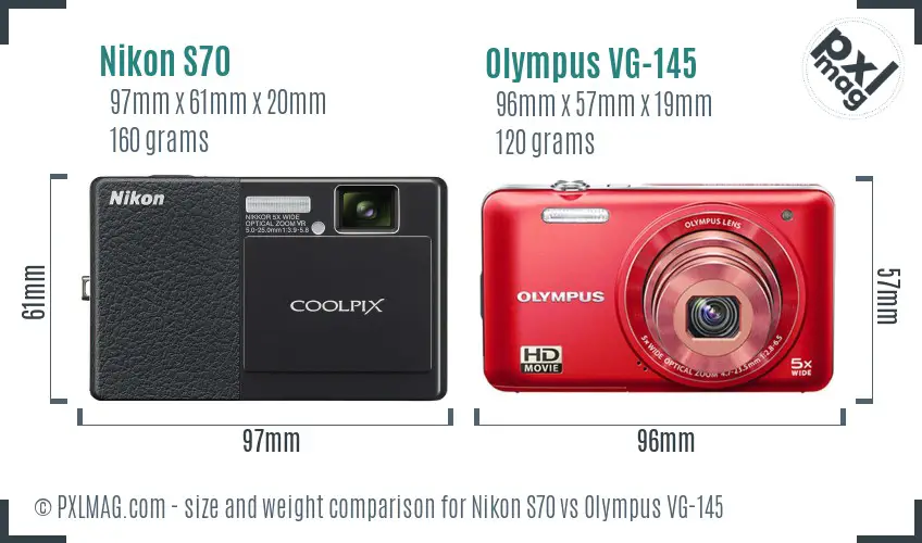 Nikon S70 vs Olympus VG-145 size comparison