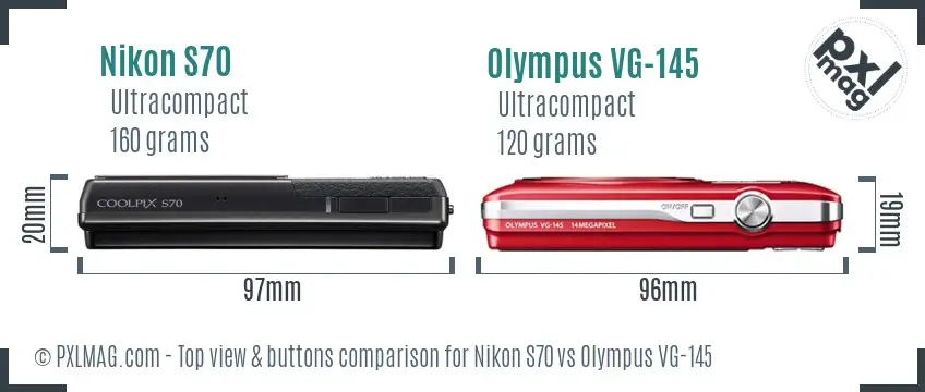 Nikon S70 vs Olympus VG-145 top view buttons comparison