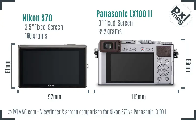 Nikon S70 vs Panasonic LX100 II Screen and Viewfinder comparison