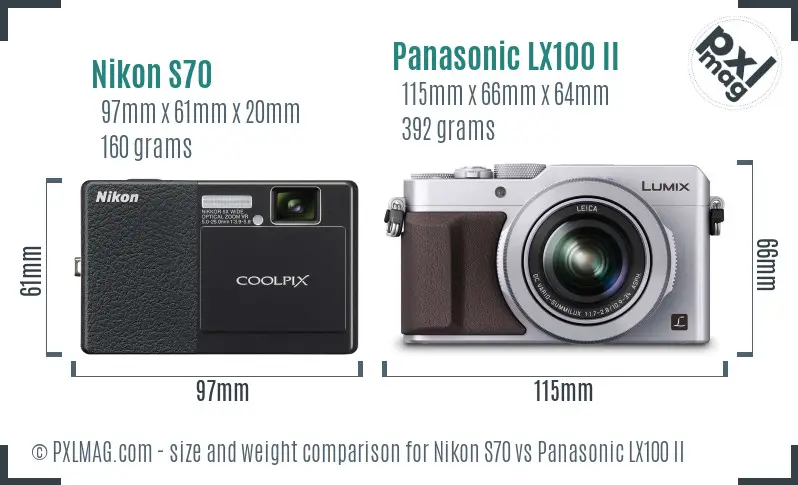 Nikon S70 vs Panasonic LX100 II size comparison