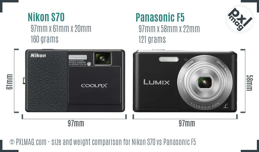 Nikon S70 vs Panasonic F5 size comparison