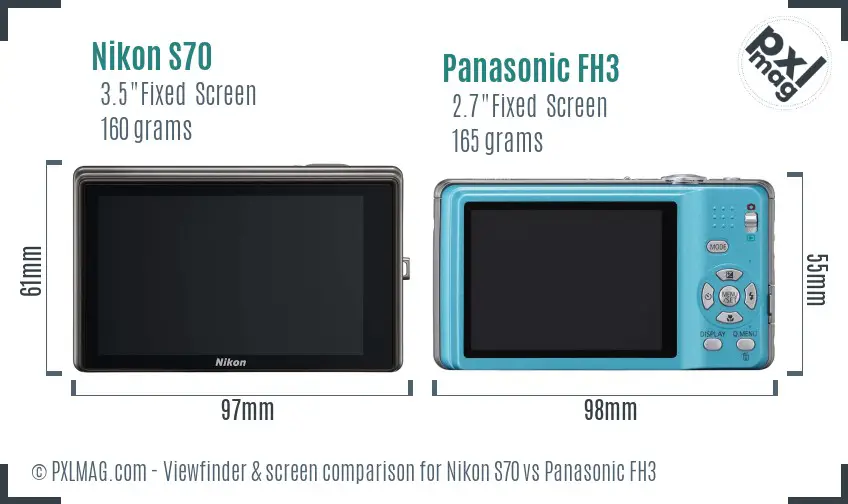 Nikon S70 vs Panasonic FH3 Screen and Viewfinder comparison