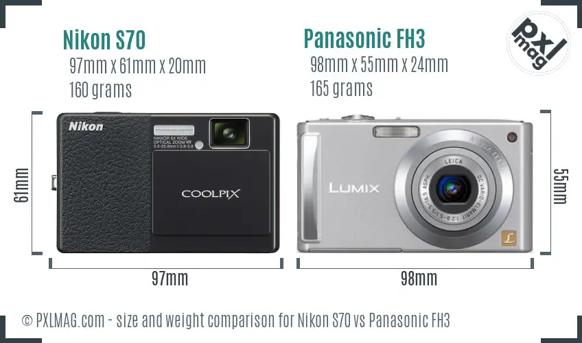 Nikon S70 vs Panasonic FH3 size comparison