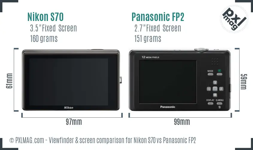 Nikon S70 vs Panasonic FP2 Screen and Viewfinder comparison