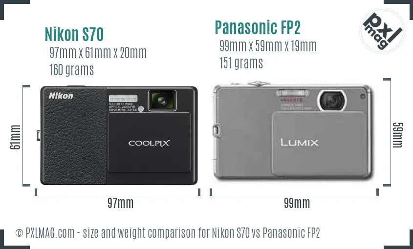 Nikon S70 vs Panasonic FP2 size comparison Nikon S70 vs Panasonic FP2 size comparison
