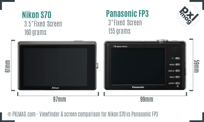 Nikon S70 vs Panasonic FP3 Screen and Viewfinder comparison