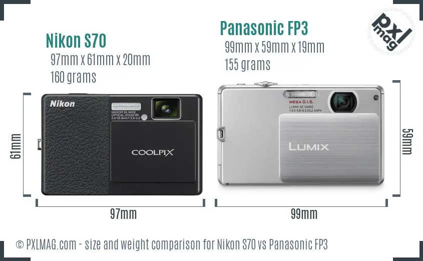 Nikon S70 vs Panasonic FP3 size comparison