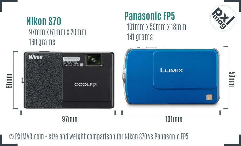 Nikon S70 vs Panasonic FP5 size comparison