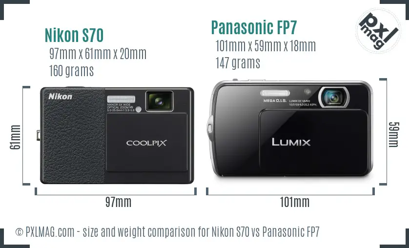 Nikon S70 vs Panasonic FP7 size comparison