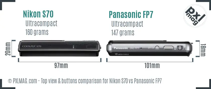 Nikon S70 vs Panasonic FP7 top view buttons comparison