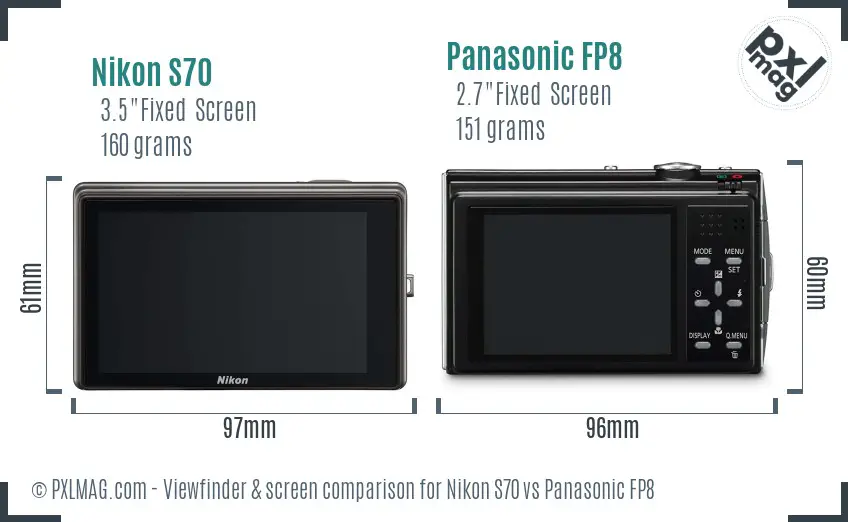 Nikon S70 vs Panasonic FP8 Screen and Viewfinder comparison