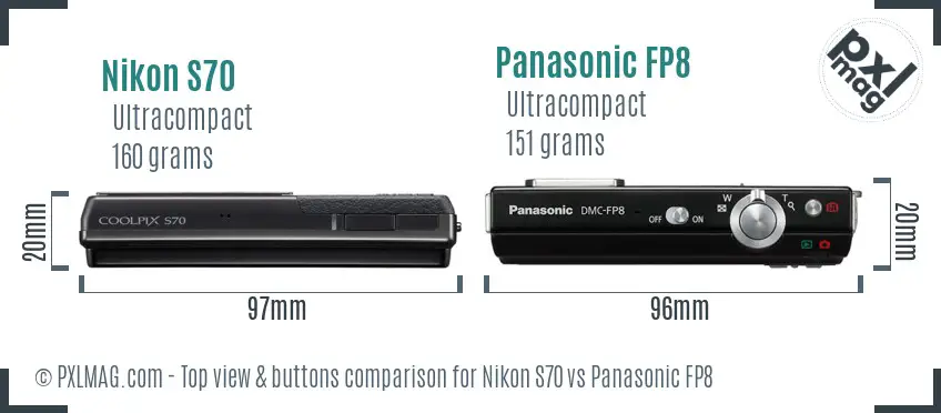 Nikon S70 vs Panasonic FP8 top view buttons comparison