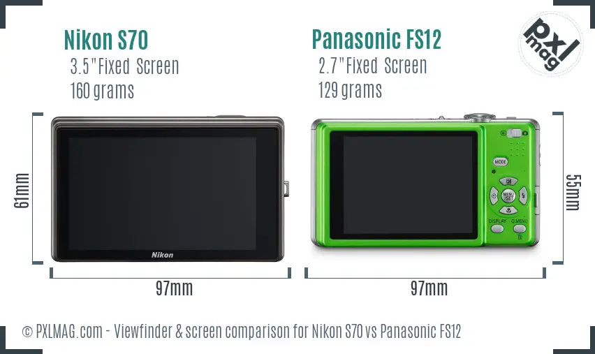 Nikon S70 vs Panasonic FS12 Screen and Viewfinder comparison