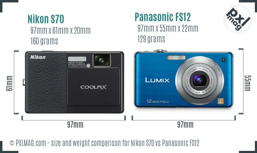 Nikon S70 vs Panasonic FS12 size comparison