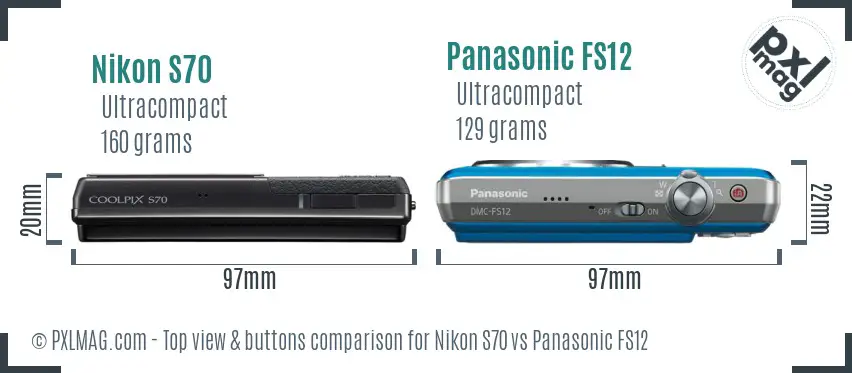Nikon S70 vs Panasonic FS12 top view buttons comparison