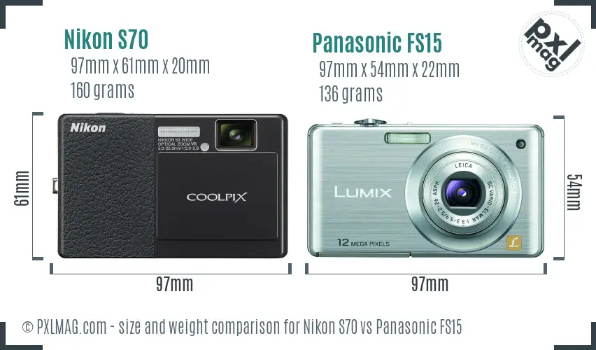 Nikon S70 vs Panasonic FS15 size comparison