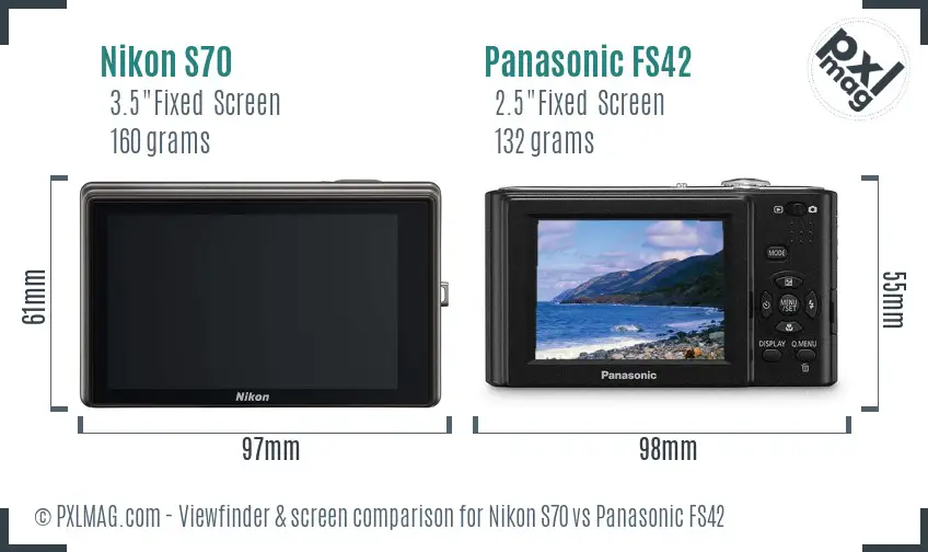 Nikon S70 vs Panasonic FS42 Screen and Viewfinder comparison