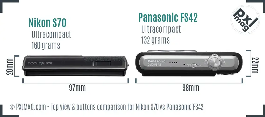 Nikon S70 vs Panasonic FS42 top view buttons comparison