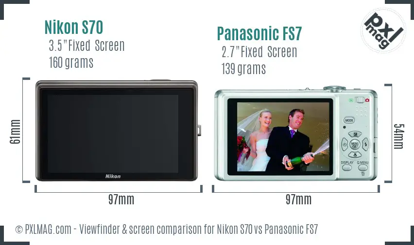 Nikon S70 vs Panasonic FS7 Screen and Viewfinder comparison