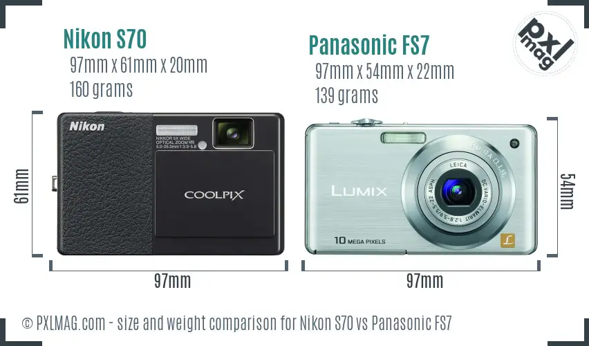 Nikon S70 vs Panasonic FS7 size comparison