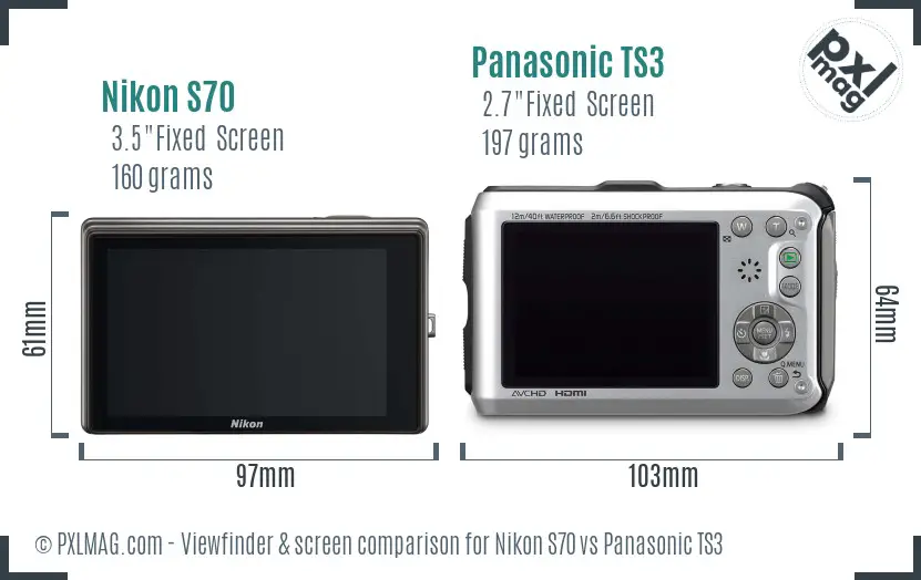 Nikon S70 vs Panasonic TS3 Screen and Viewfinder comparison