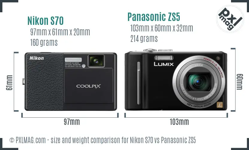 Nikon S70 vs Panasonic ZS5 size comparison