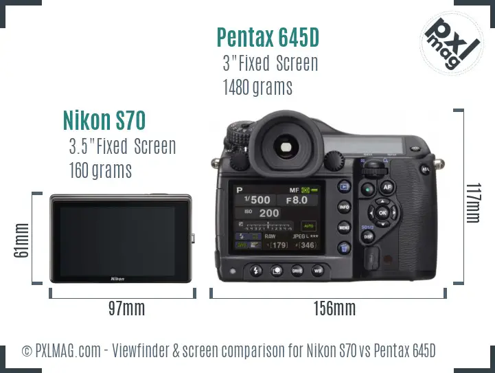 Nikon S70 vs Pentax 645D Screen and Viewfinder comparison
