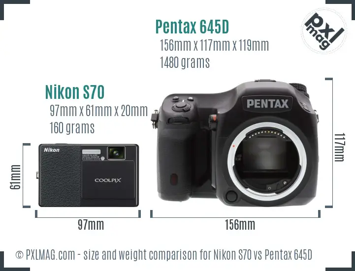 Nikon S70 vs Pentax 645D size comparison