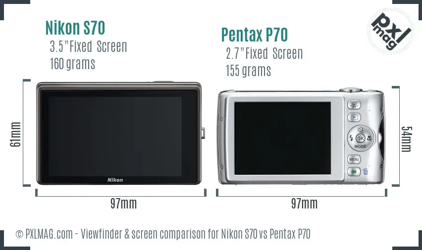 Nikon S70 vs Pentax P70 Screen and Viewfinder comparison