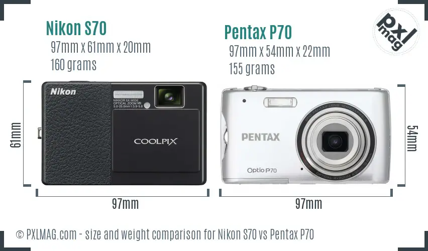 Nikon S70 vs Pentax P70 size comparison