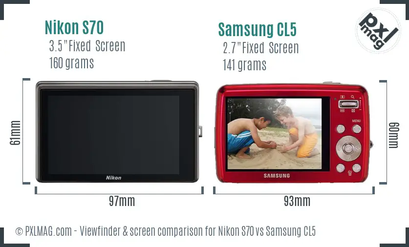 Nikon S70 vs Samsung CL5 Screen and Viewfinder comparison