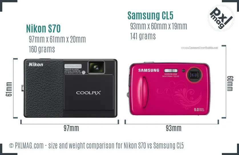 Nikon S70 vs Samsung CL5 size comparison